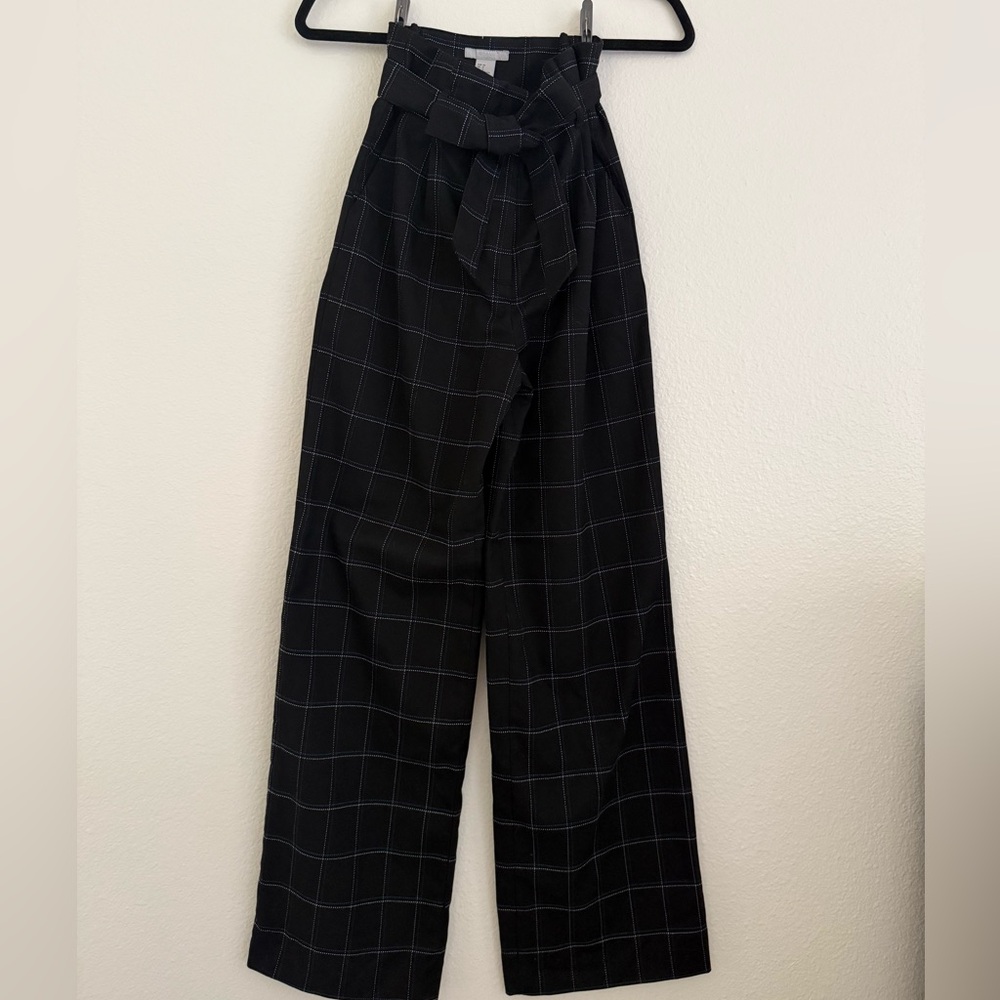 H&M Women Wide Leg Paper Bag Belted Black Pants